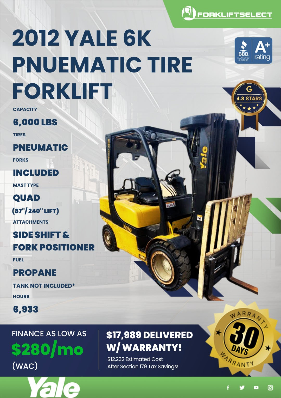 2012 Yale 6K Pneumatic