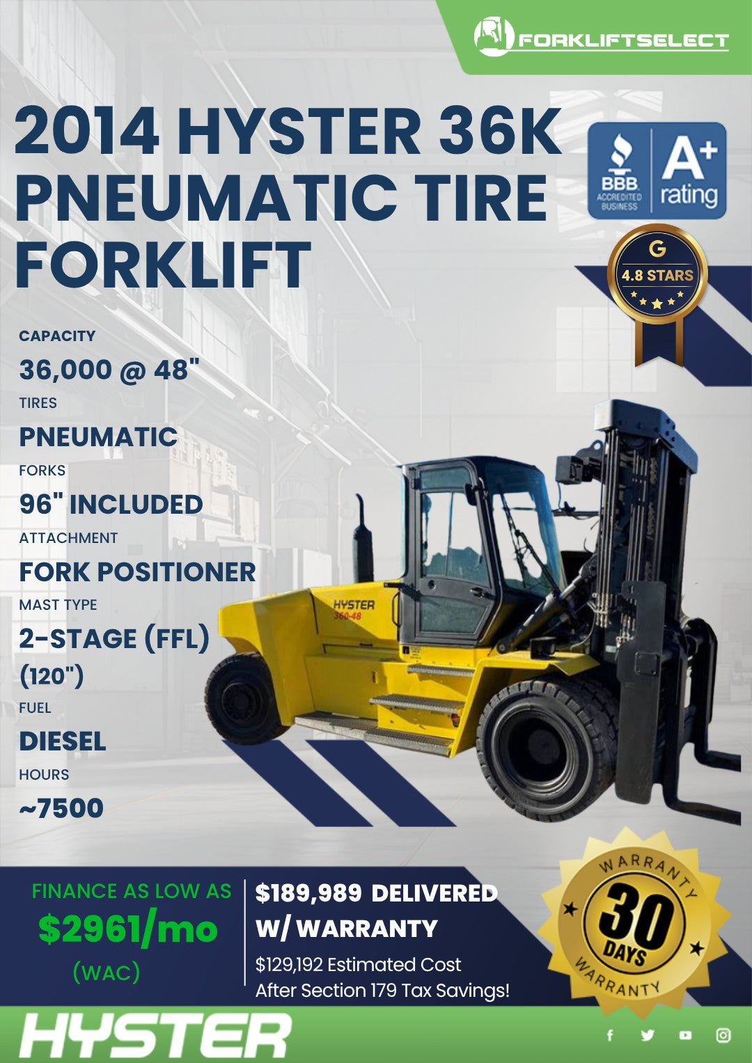 2014 Hyster 36K Pneumatic