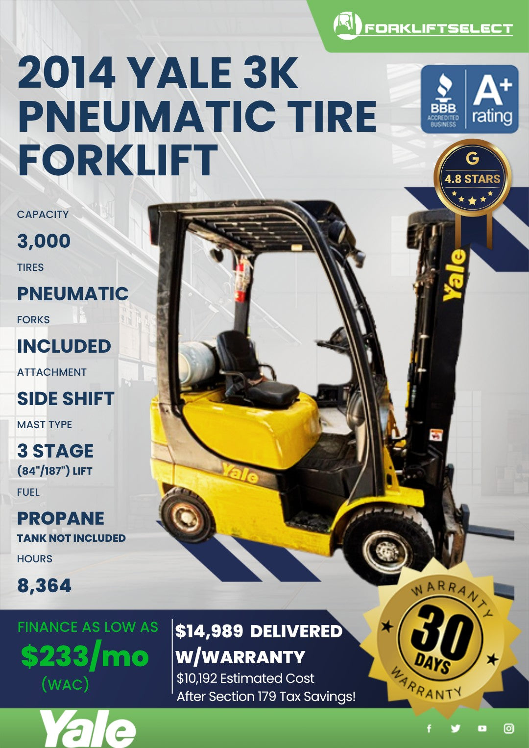 2014 Yale 3K Pneumatic