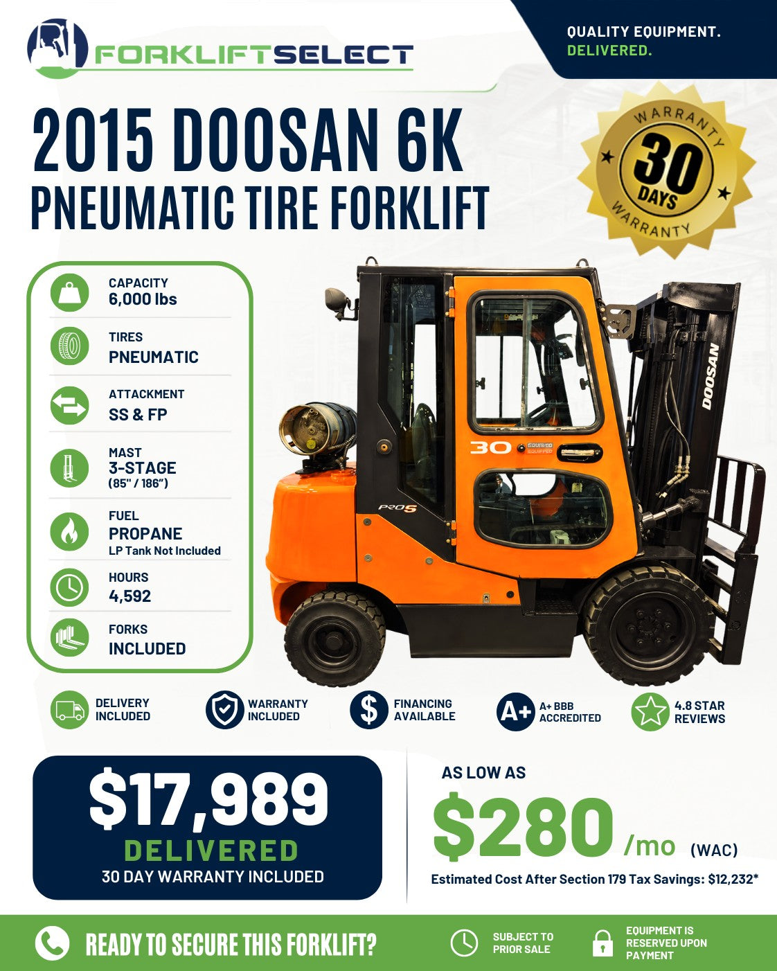 2015 Doosan 6K Pneumatic