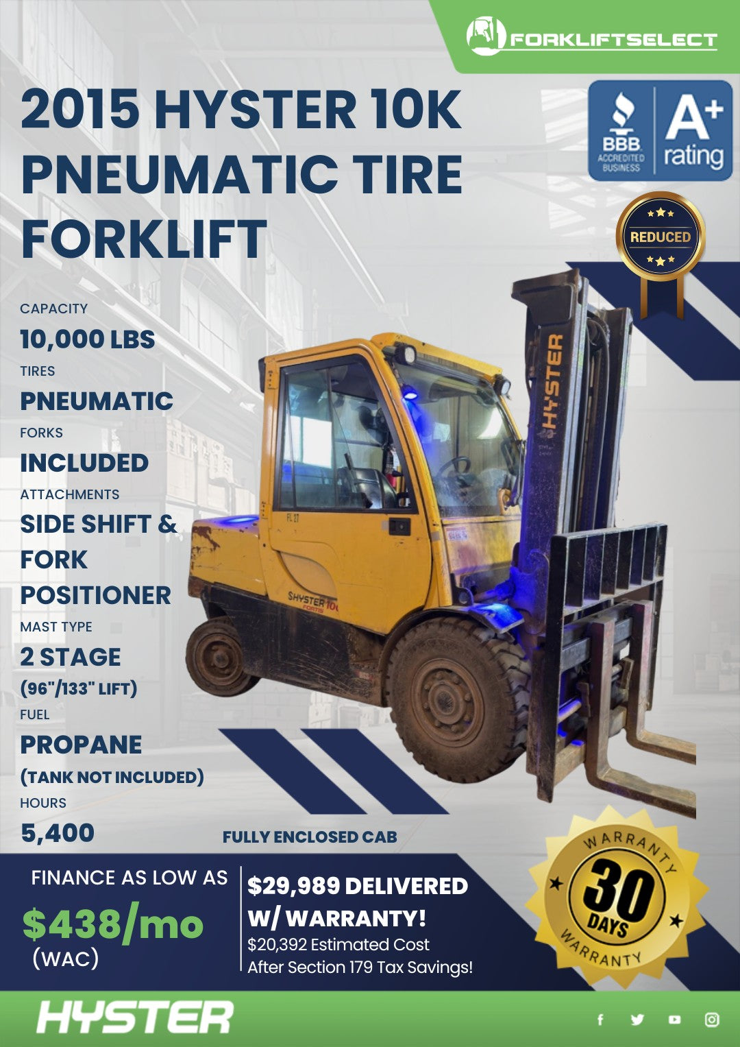 2015 Hyster 10K Pneumatic