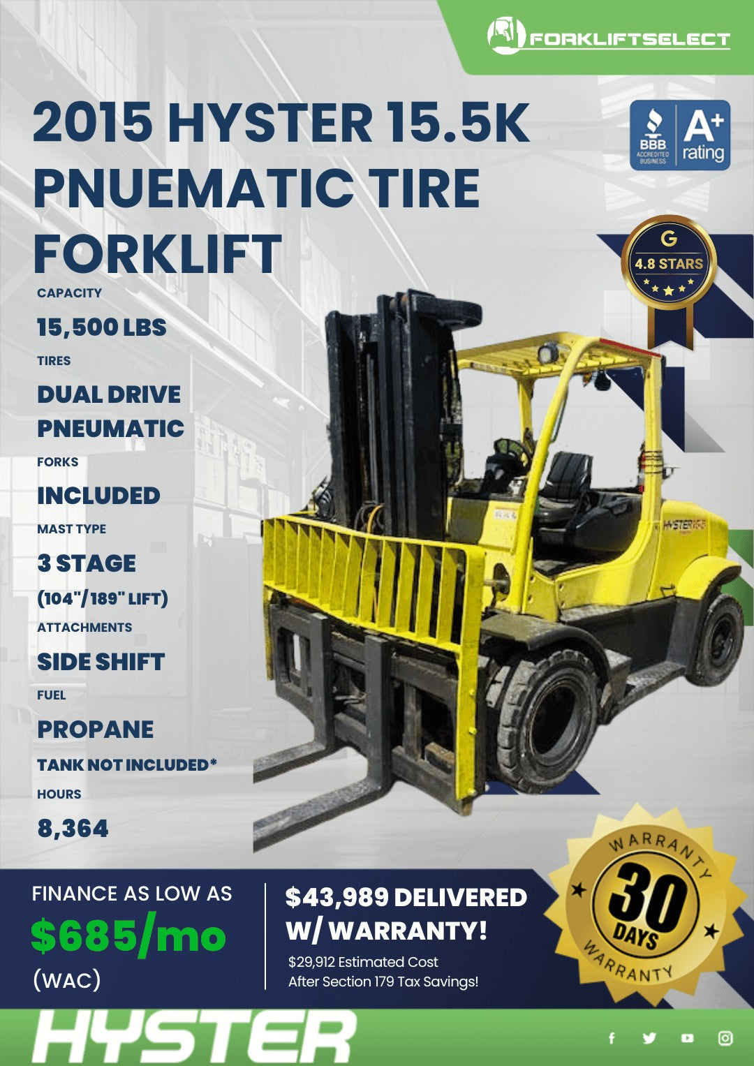 2015 Hyster 16K Pneumatic