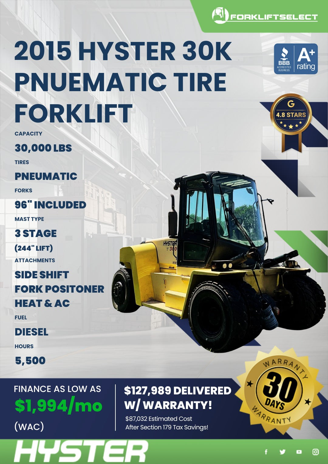 2015 Hyster 30K Pneumatic