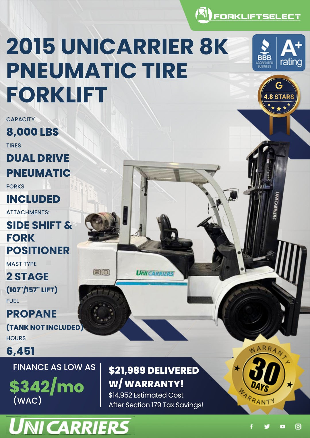 2015 UniCarriers 8K Pneumatic