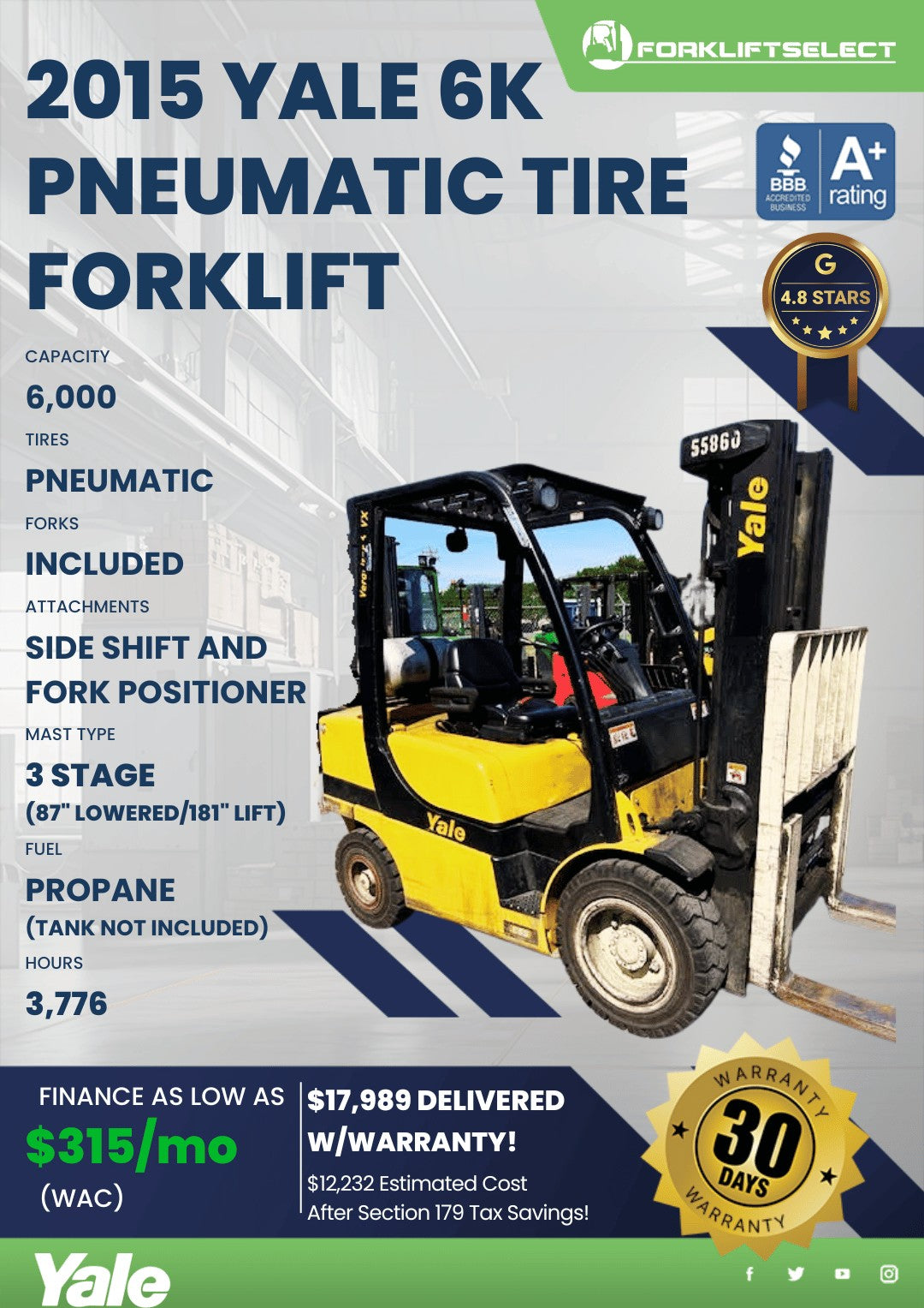 2015 Yale 6K Pneumatic