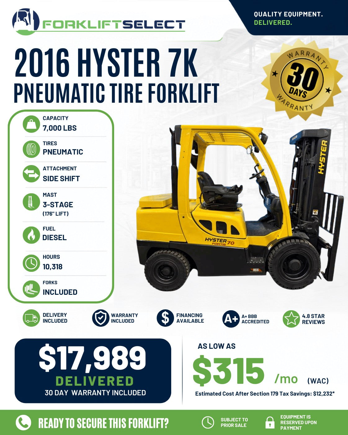 2016 Hyster 7K Pneumatic