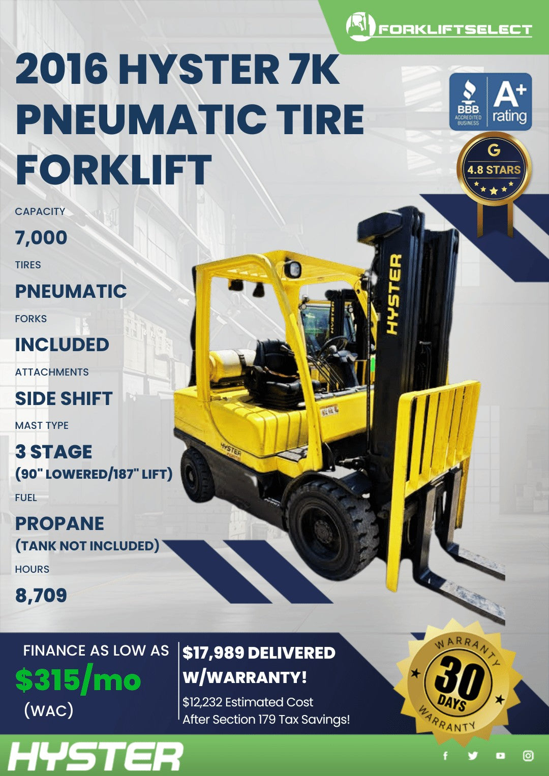 2016 Hyster 7K Pneumatic