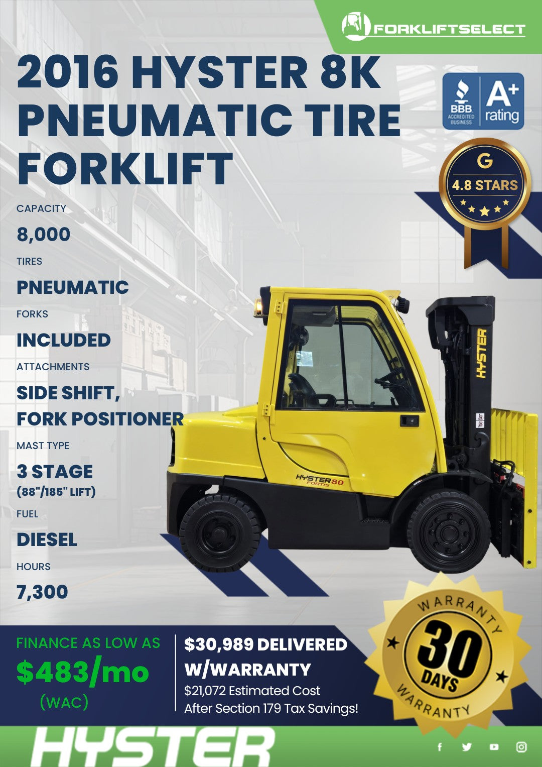 2016 Hyster 8K Pneumatic