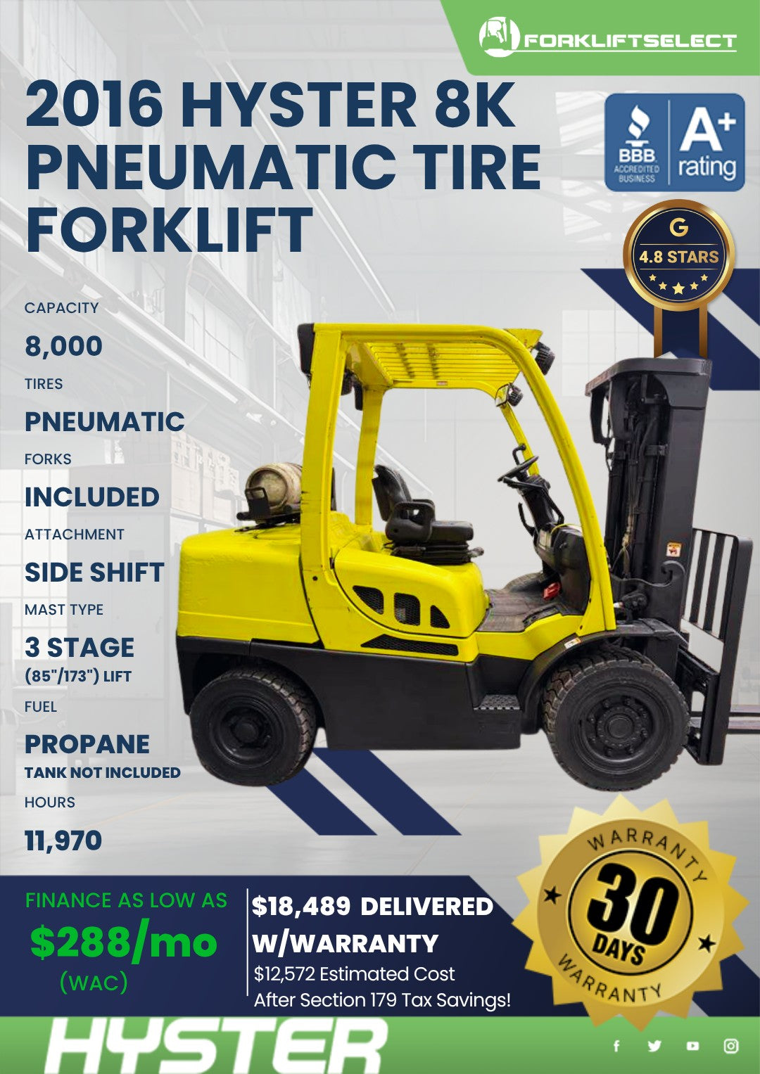 2016 Hyster 8K Pneumatic