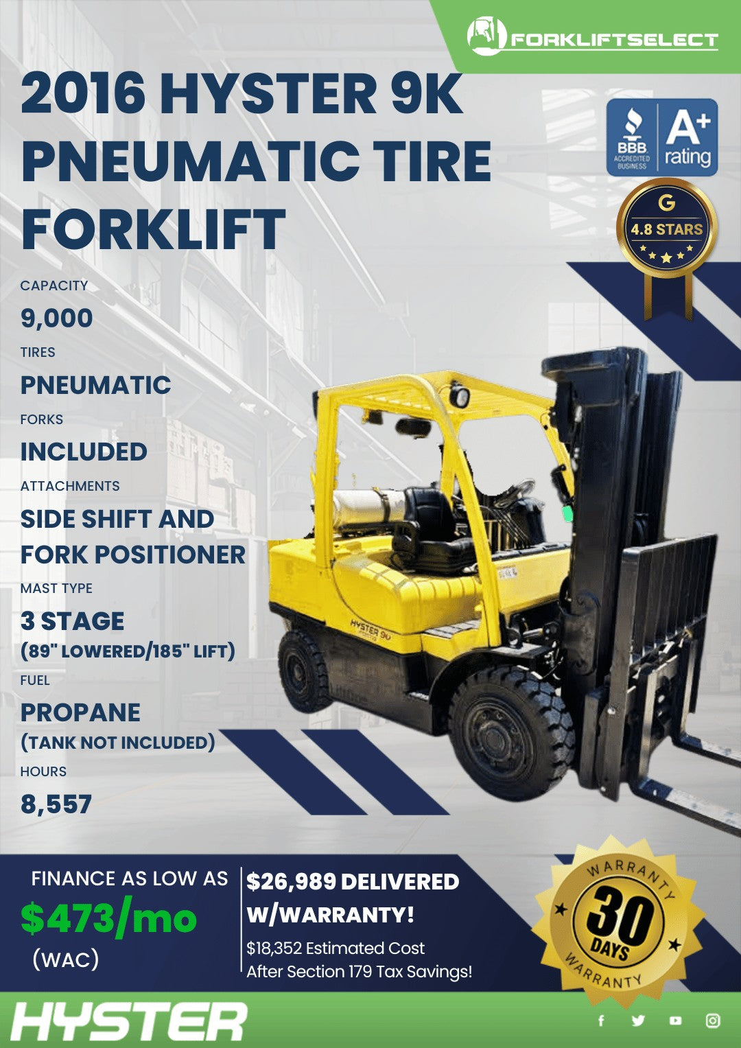 2016 Hyster 9K Pneumatic