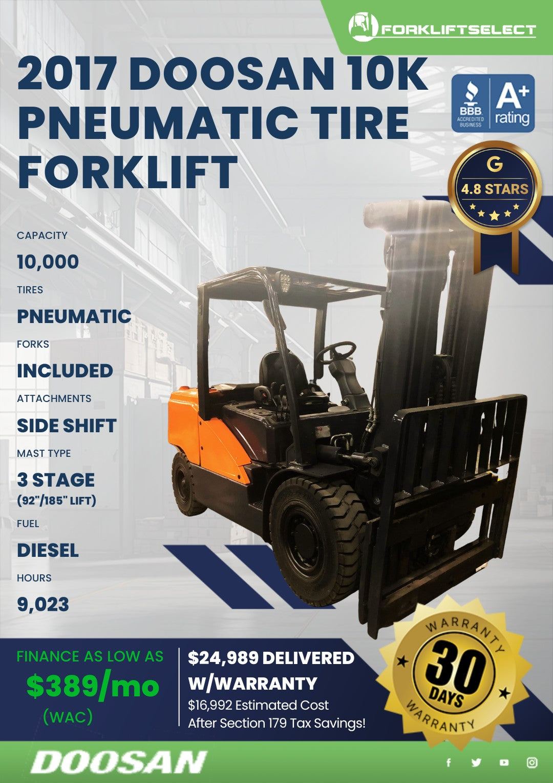 2017 Doosan 10K Pneumatic