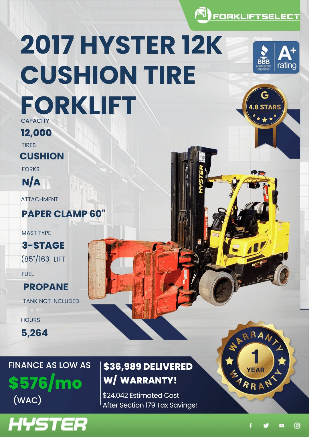 2017 Hyster 12K Cushion