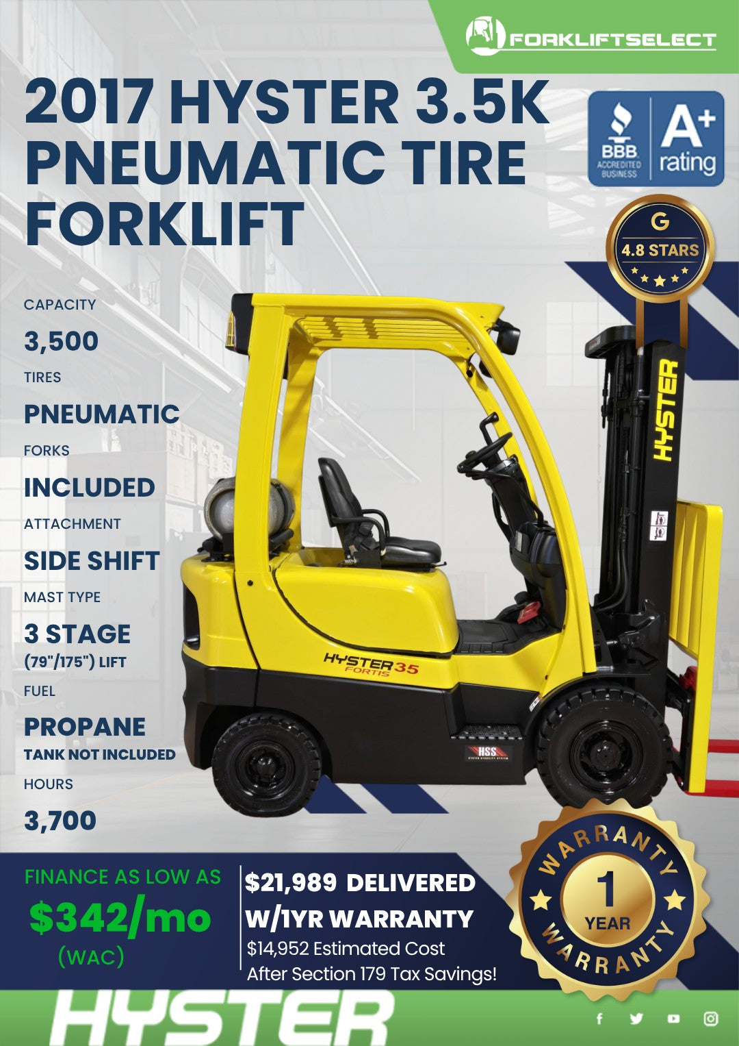 2017 Hyster 4K Pneumatic