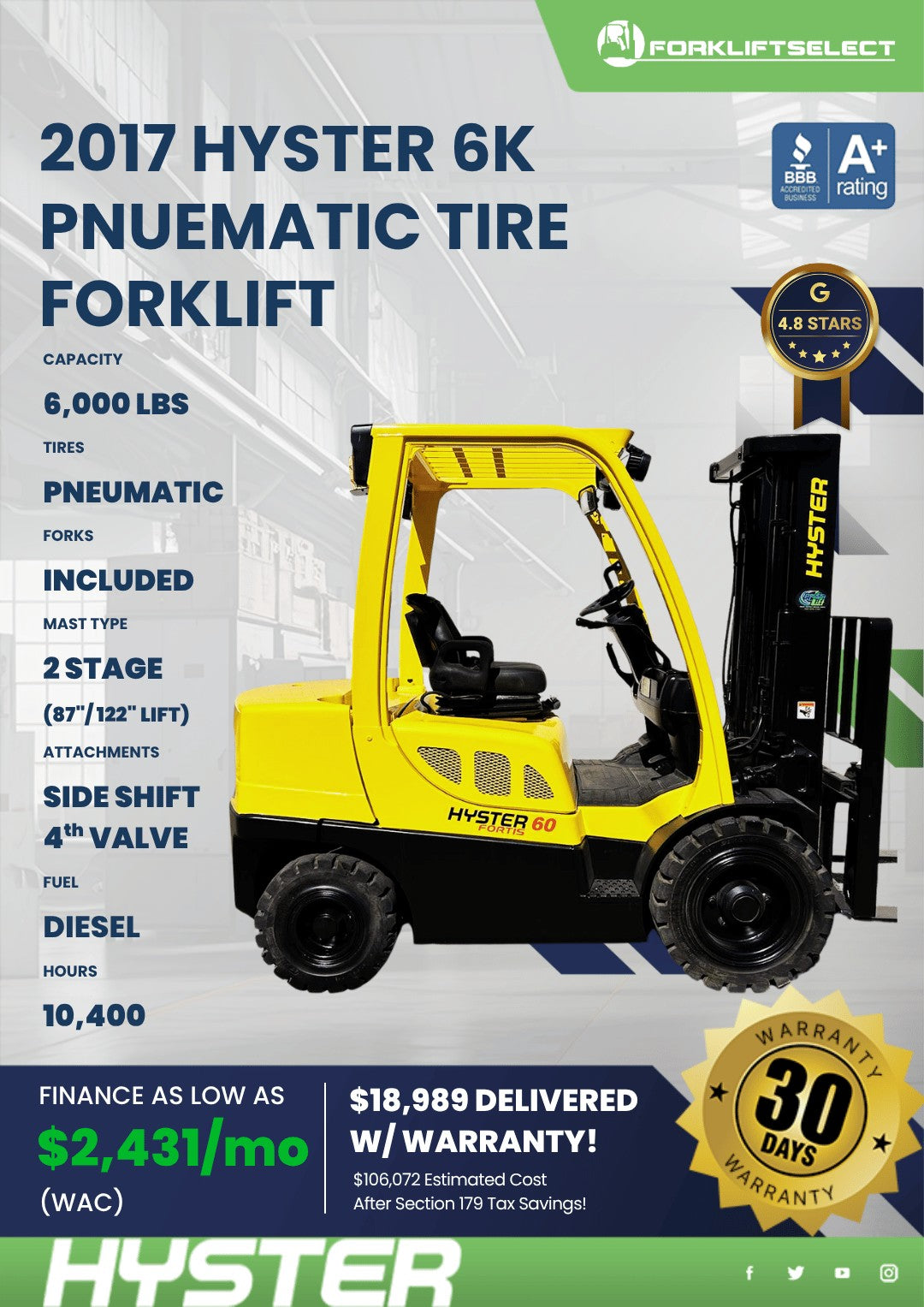 2017 Hyster 6K Pneumatic
