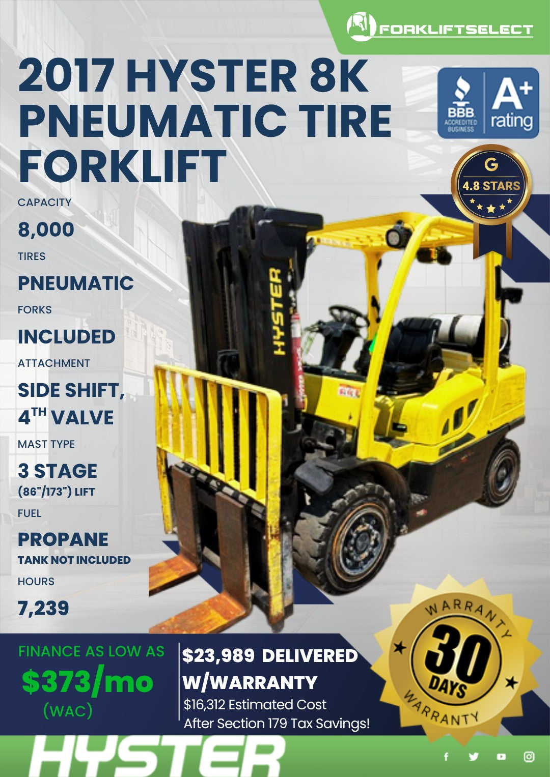 2017 Hyster 8K Pneumatic