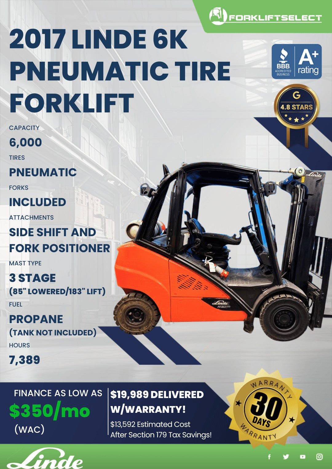2017 Linde 6K Pneumatic