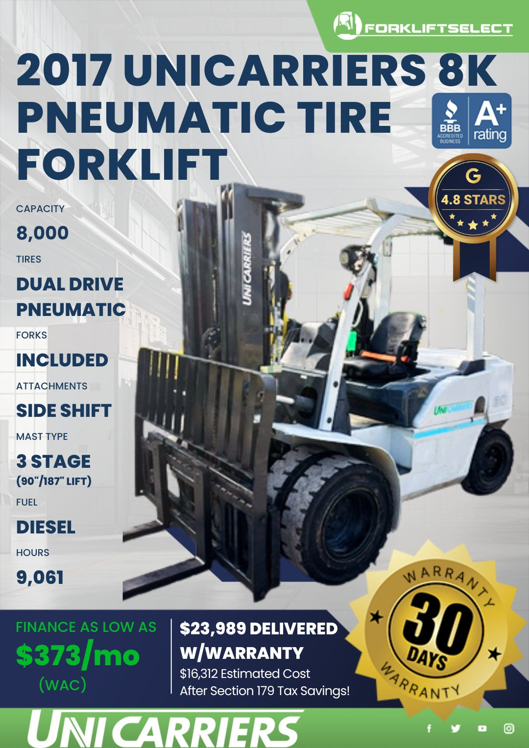 2017 UniCarriers 8K Pneumatic