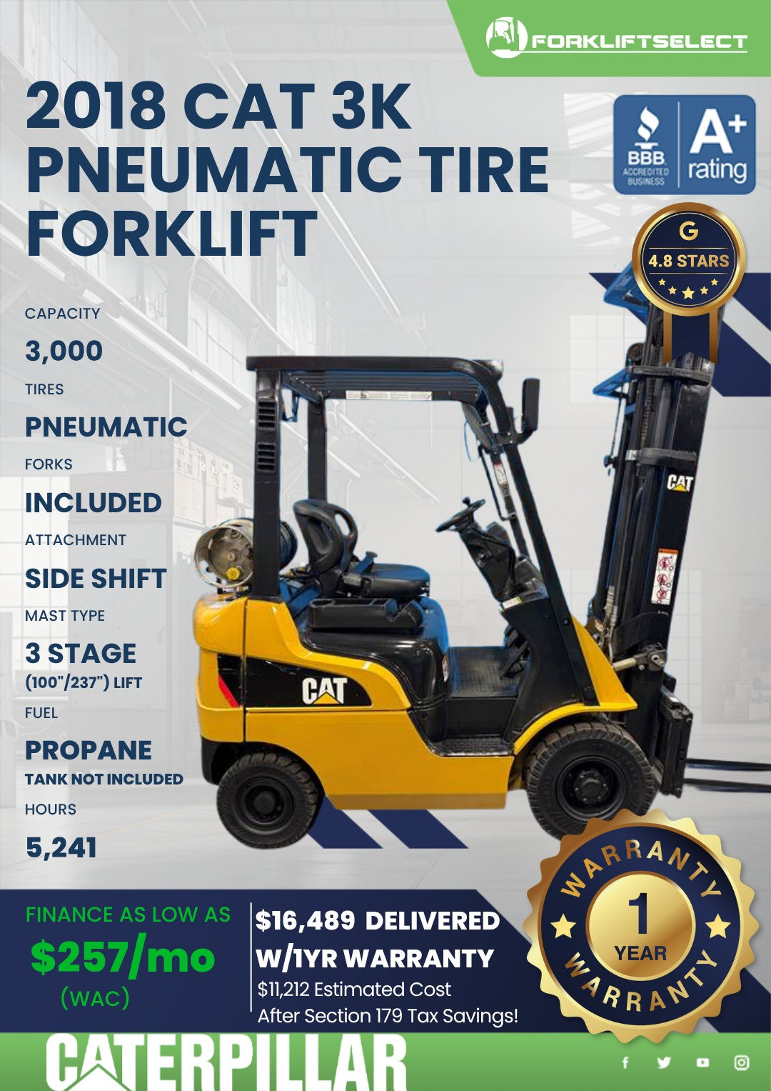2018 Caterpillar 3K Pneumatic