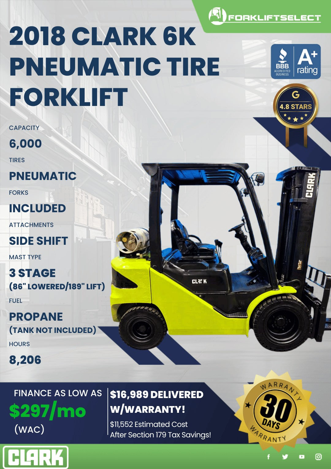 2018 Clark 6K Pneumatic
