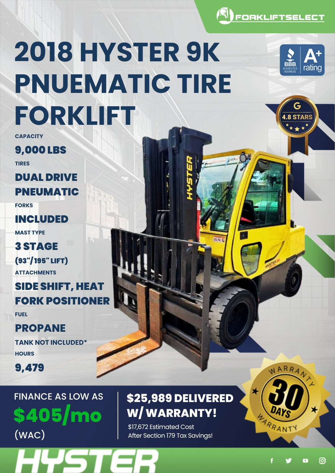 2018 Hyster 9K Pneumatic