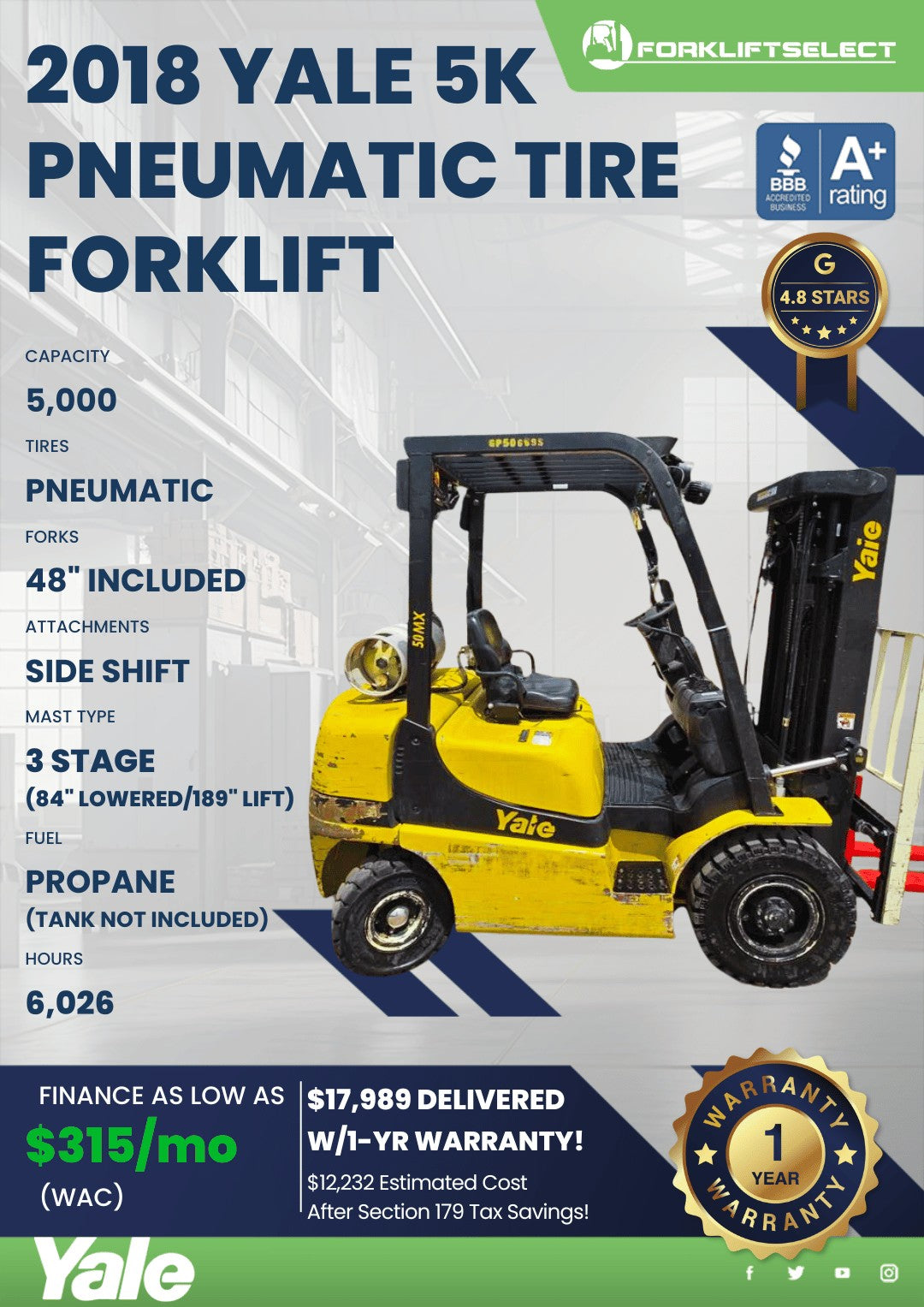 2018 Yale 5K Pneumatic