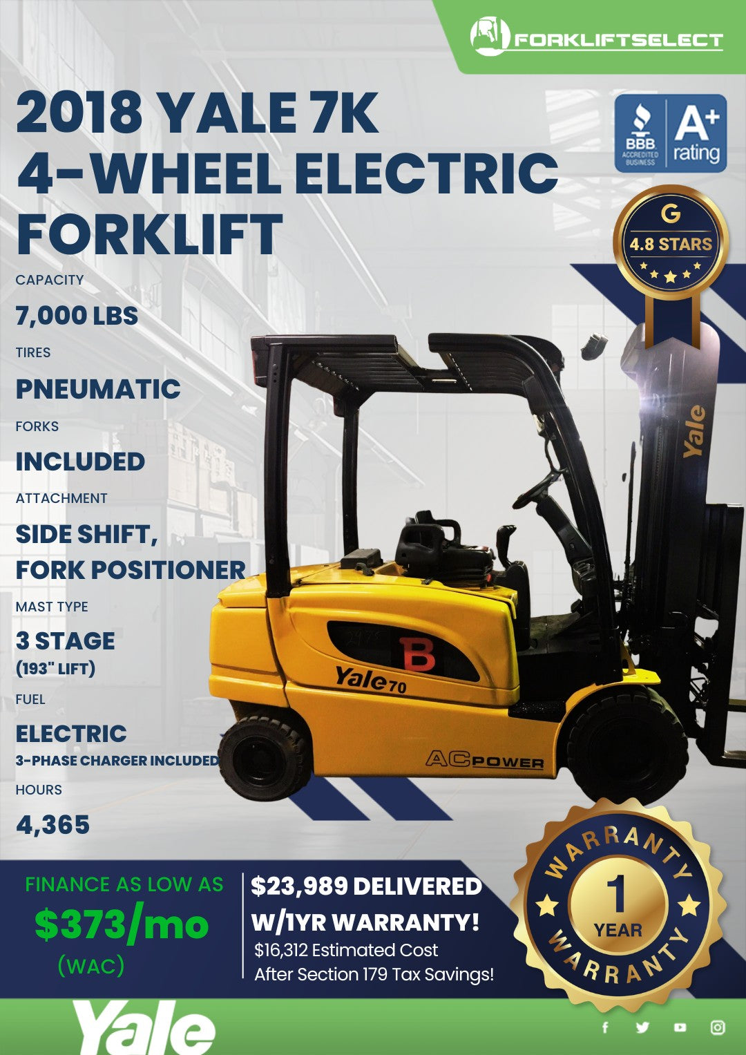 2018 Yale 7K Pneumatic