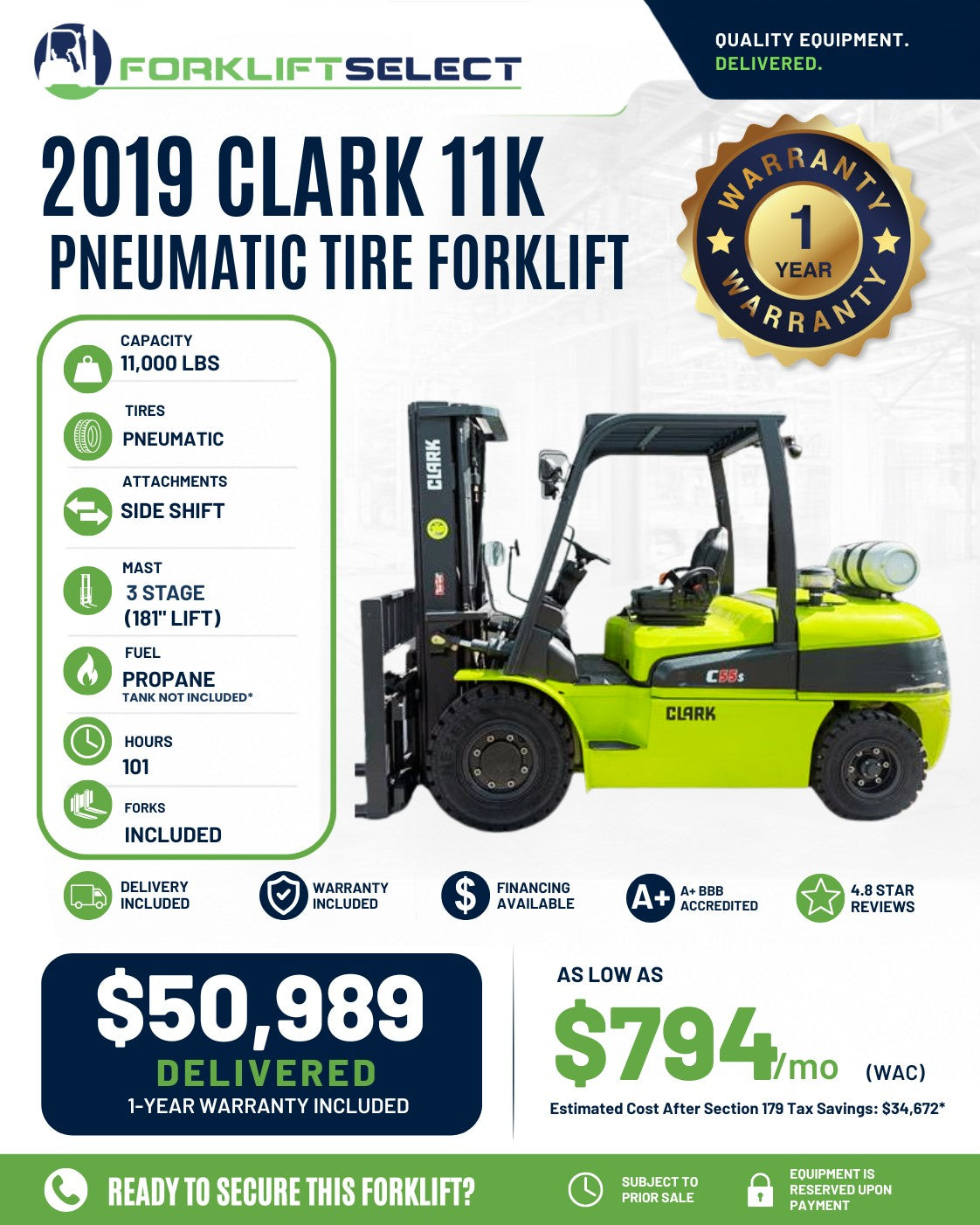 2019 Clark 11K Pneumatic
