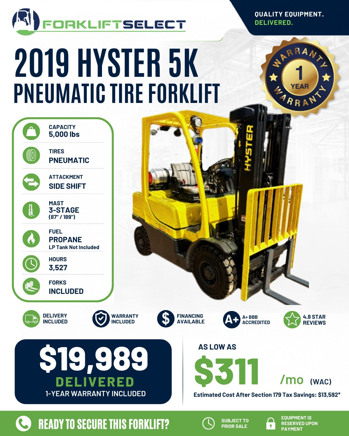 2019 Hyster 5K Pneumatic