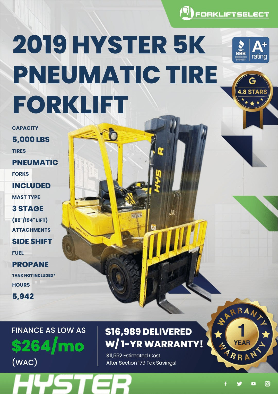 2019 Hyster 5K Pneumatic