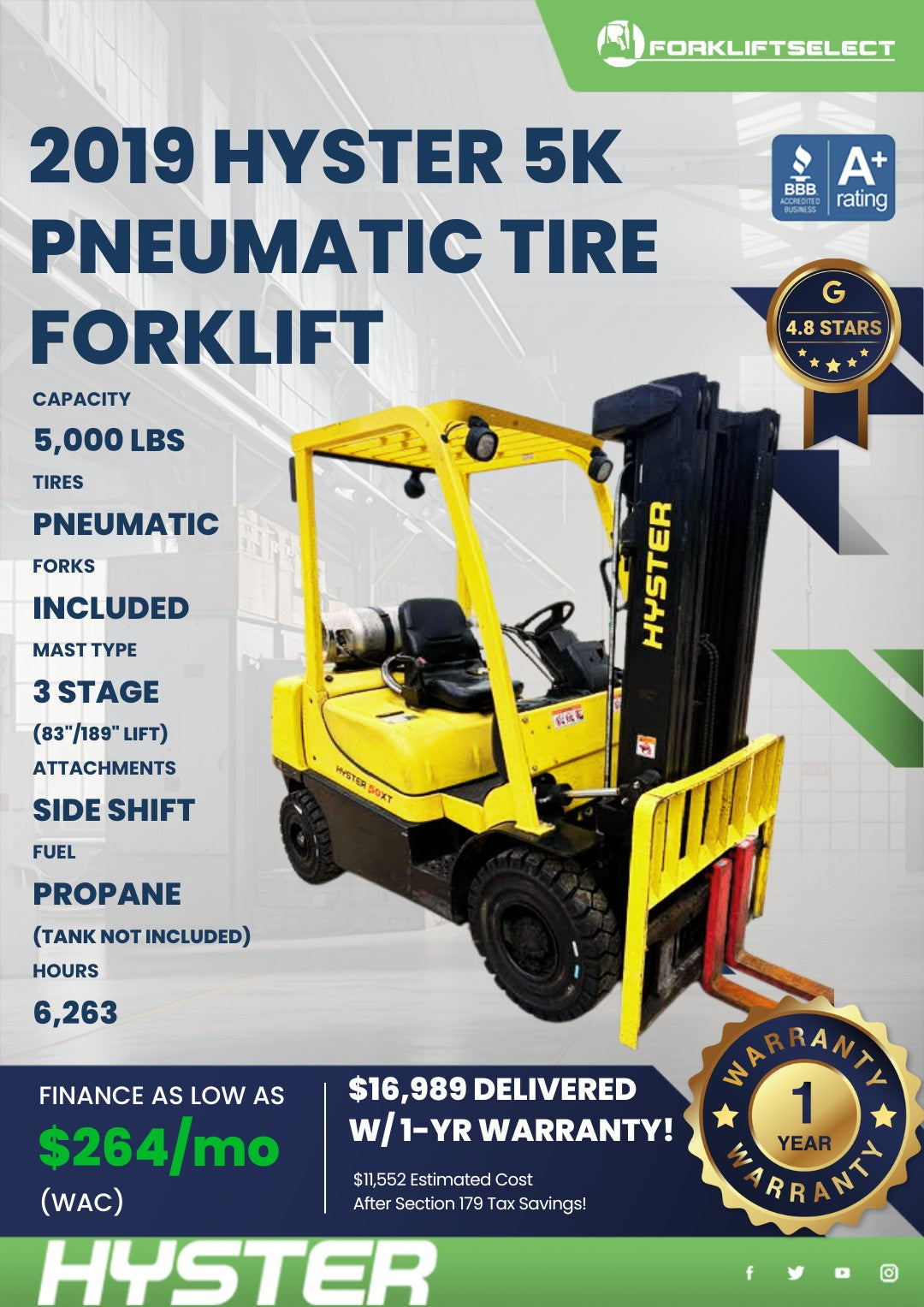 2019 Hyster 5K Pneumatic