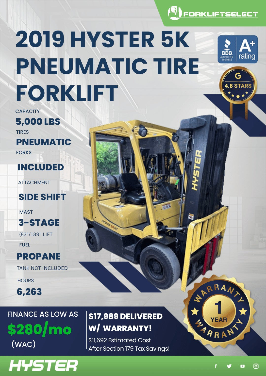 2019 Hyster 5K Pneumatic