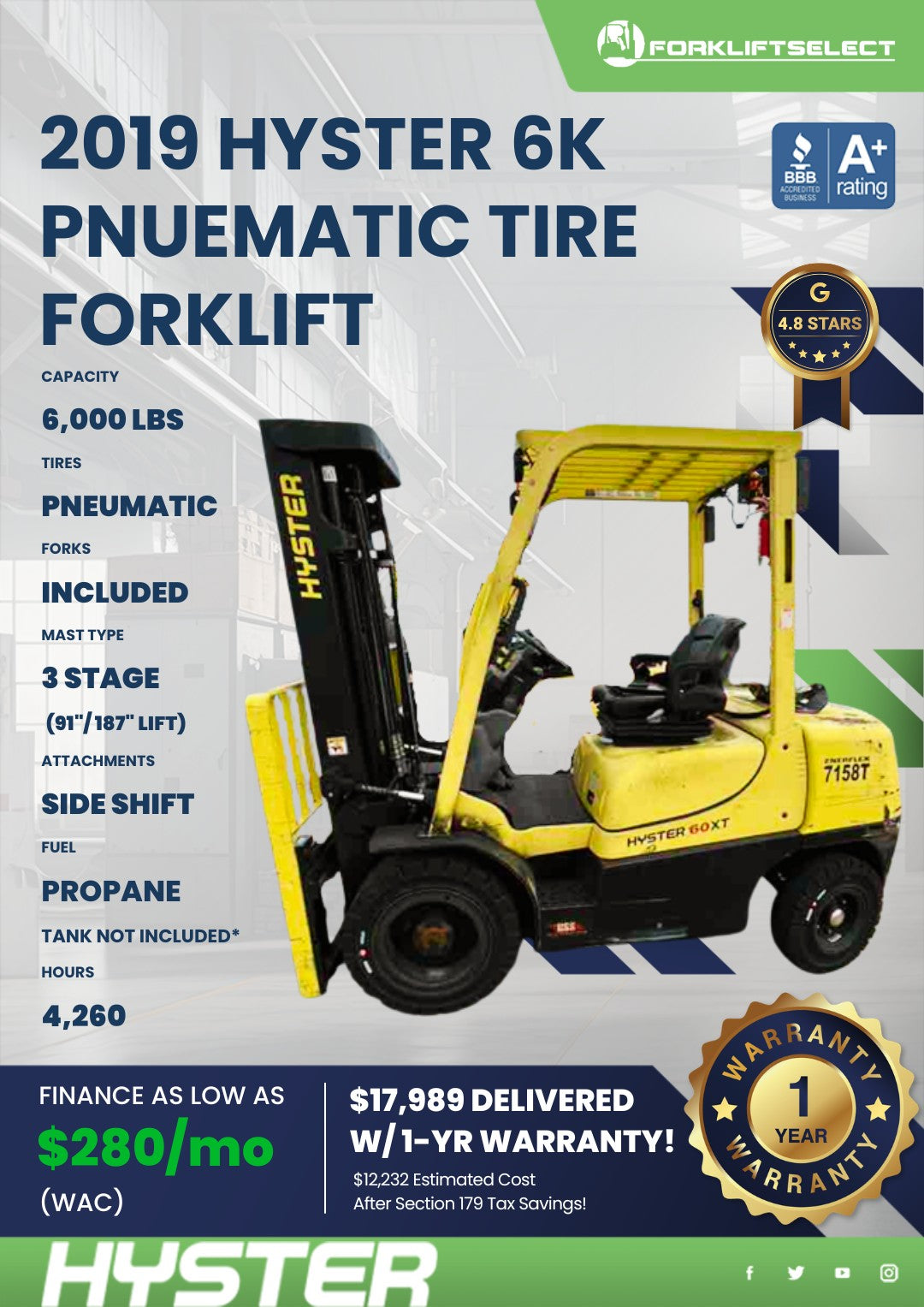 2019 Hyster 6K Pneumatic