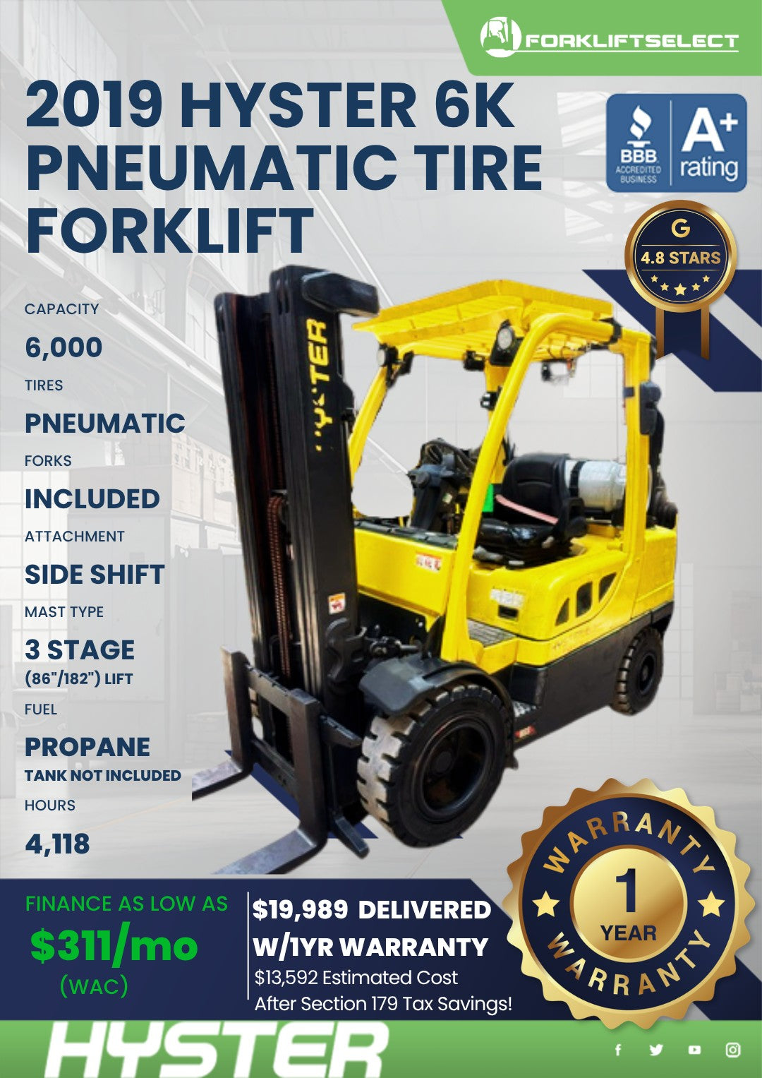 2019 Hyster 6K Pneumatic