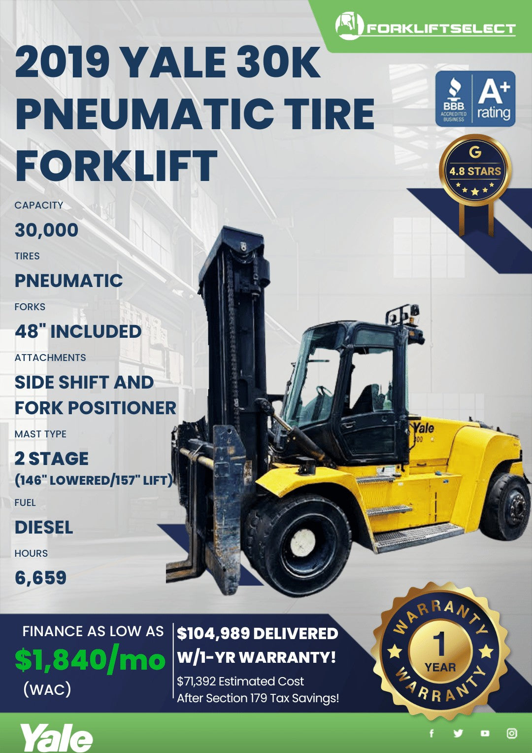 2019 Yale 30K Pneumatic