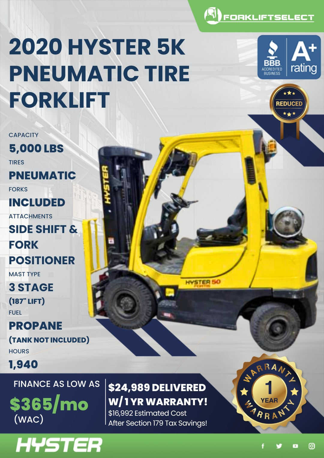 2020 Hyster 5K Pneumatic