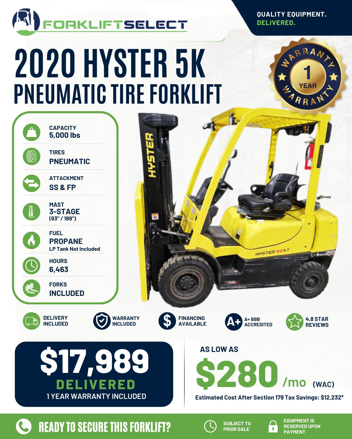 2020 Hyster 5K Pneumatic