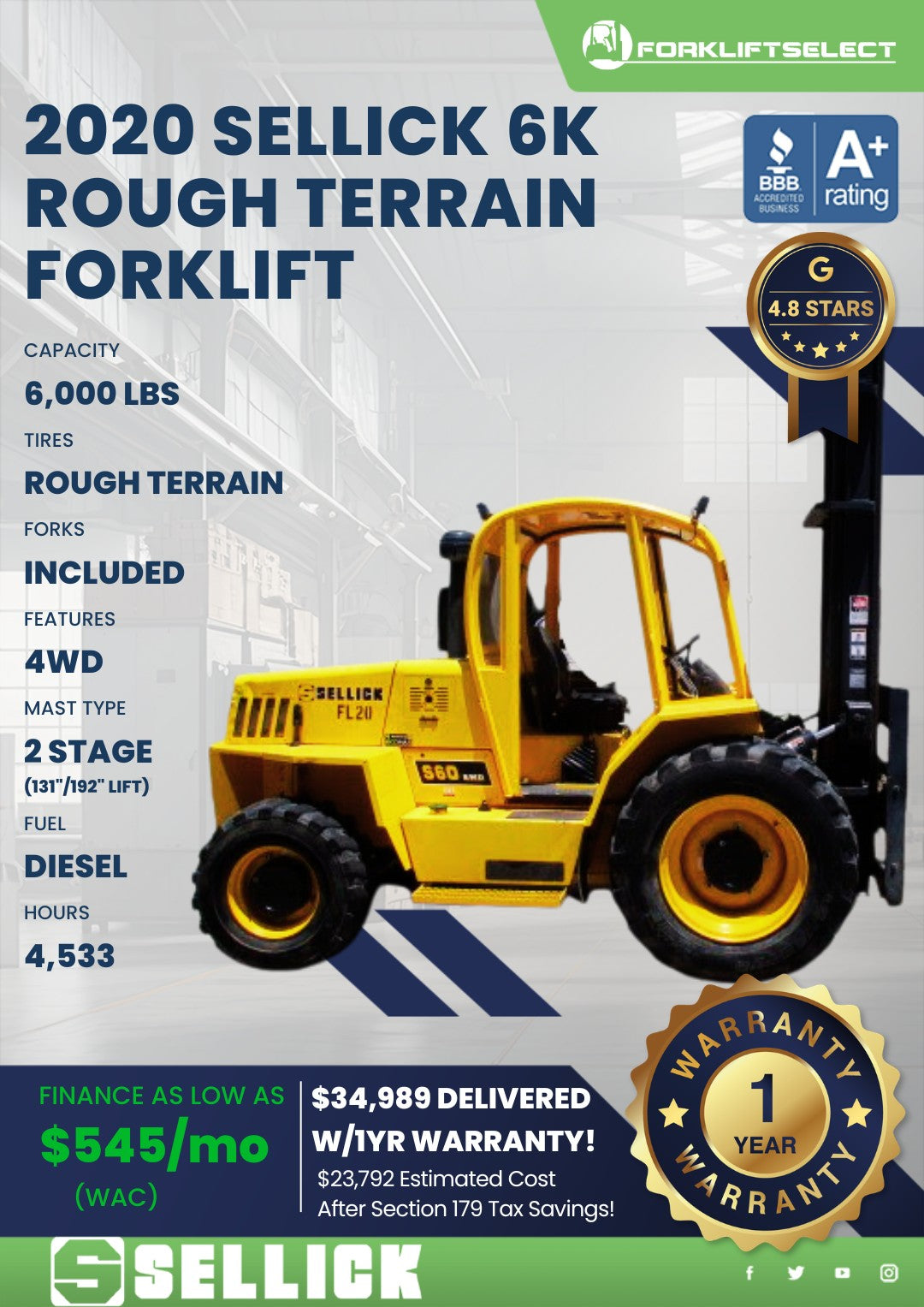 2020 Sellick 6K Pneumatic