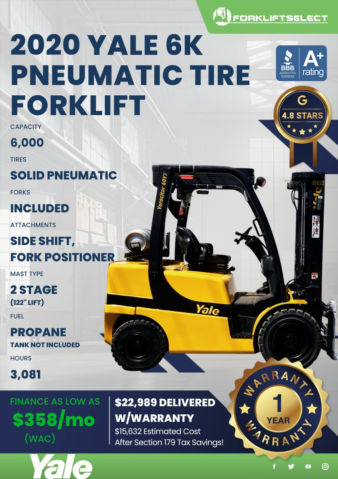 2020 Yale 6K Pneumatic