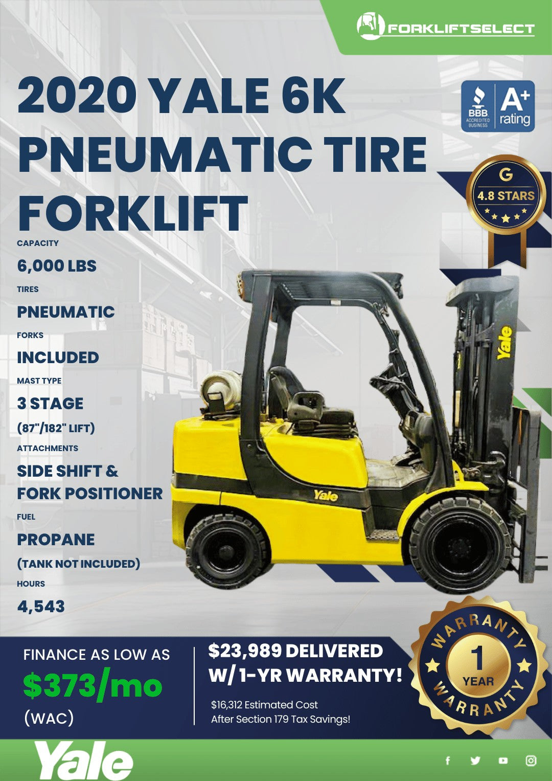 2020 Yale 6K Pneumatic