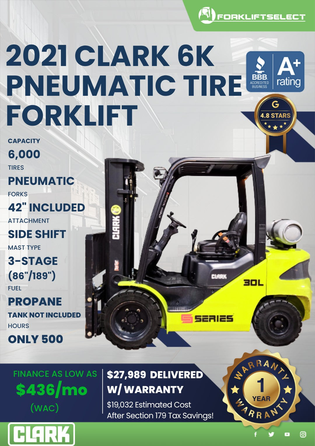 2021 Clark 6K Pneumatic