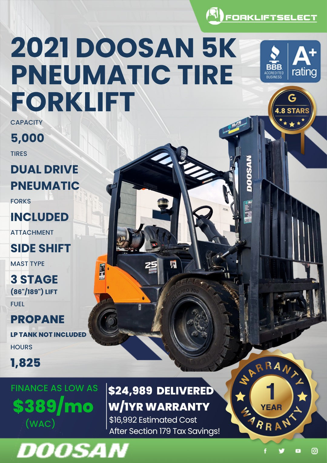 2021 Doosan 5K Pneumatic