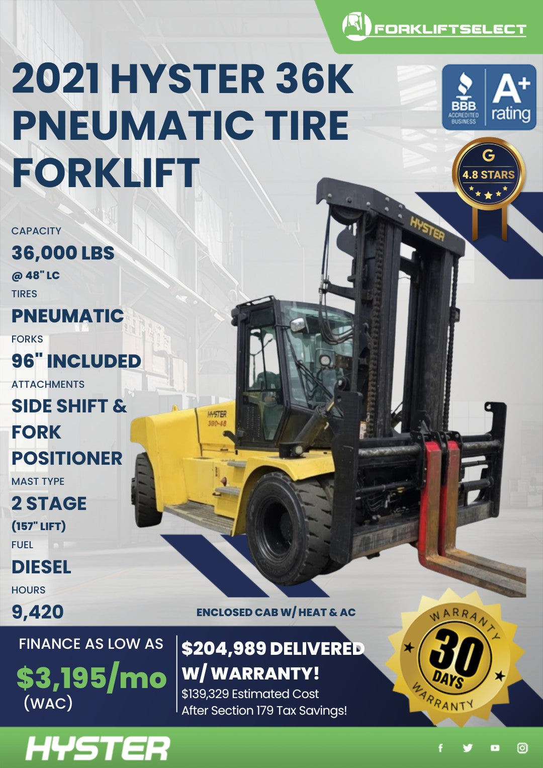 2021 Hyster 36K Pneumatic