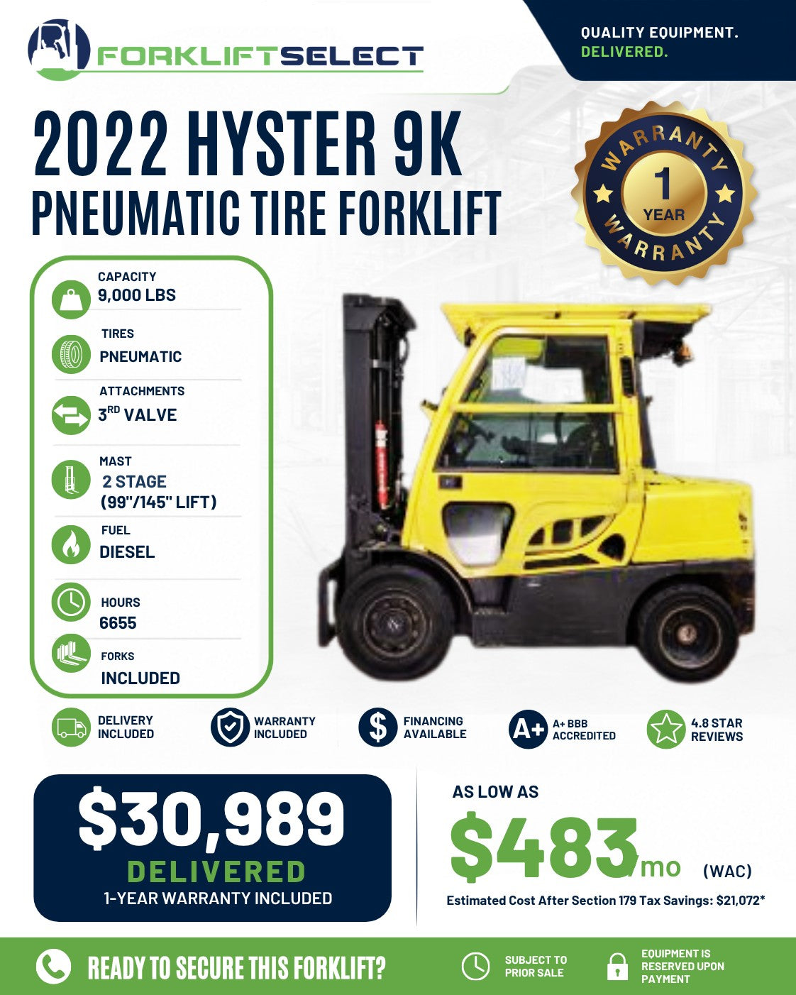 2022 Hyster 9K Pneumatic
