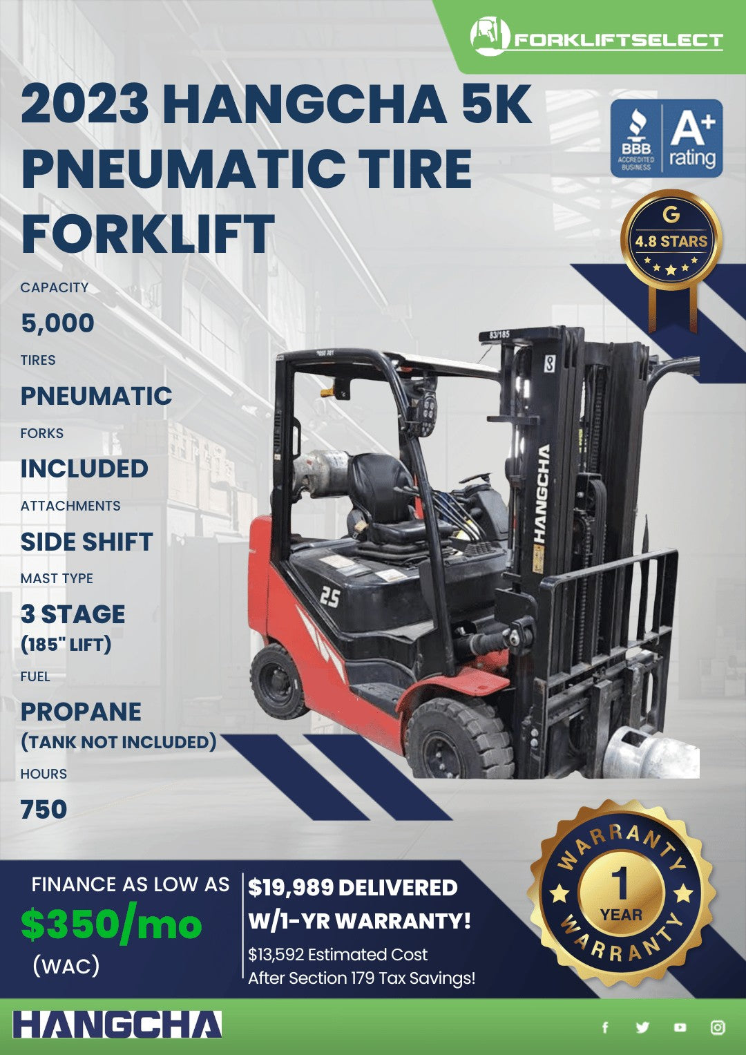 2023 Hangcha 5K Pneumatic