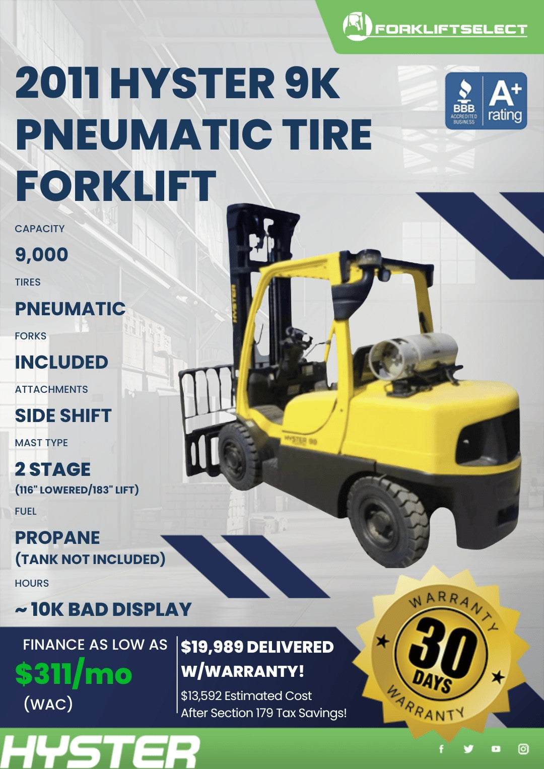 2011 Hyster 9K Pneumatic