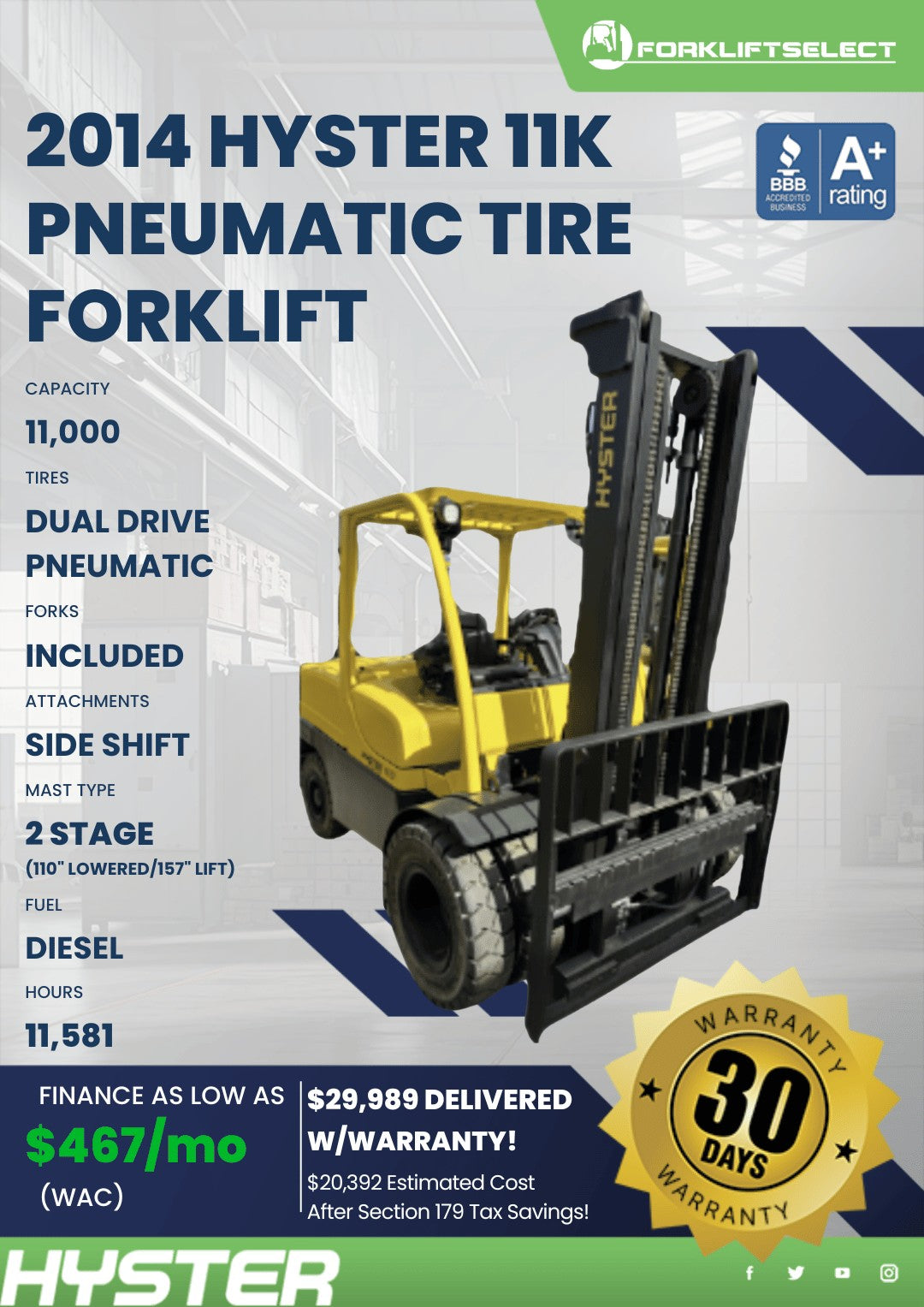 2014 Hyster 11K Pneumatic