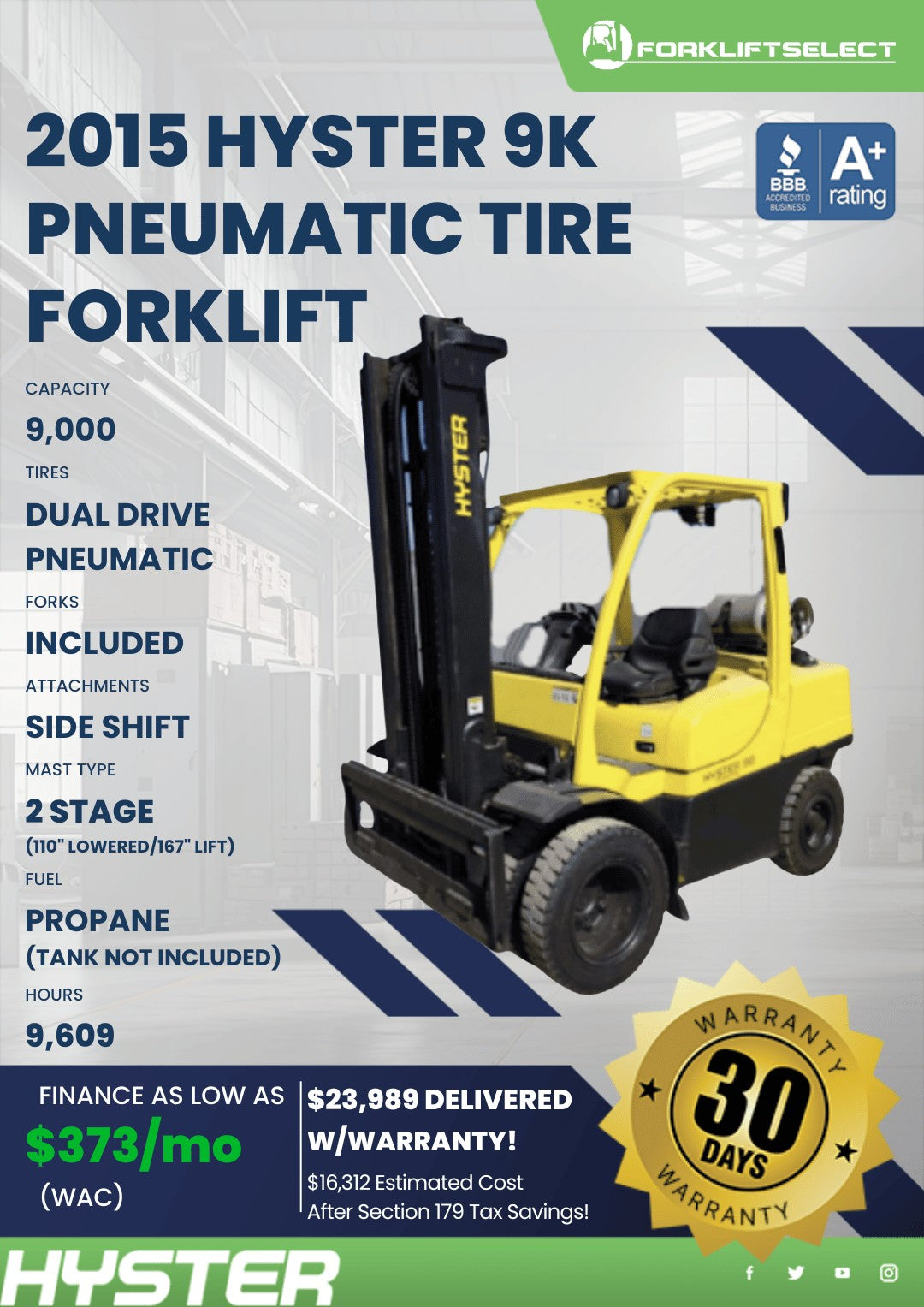 2015 Hyster 9K Pneumatic